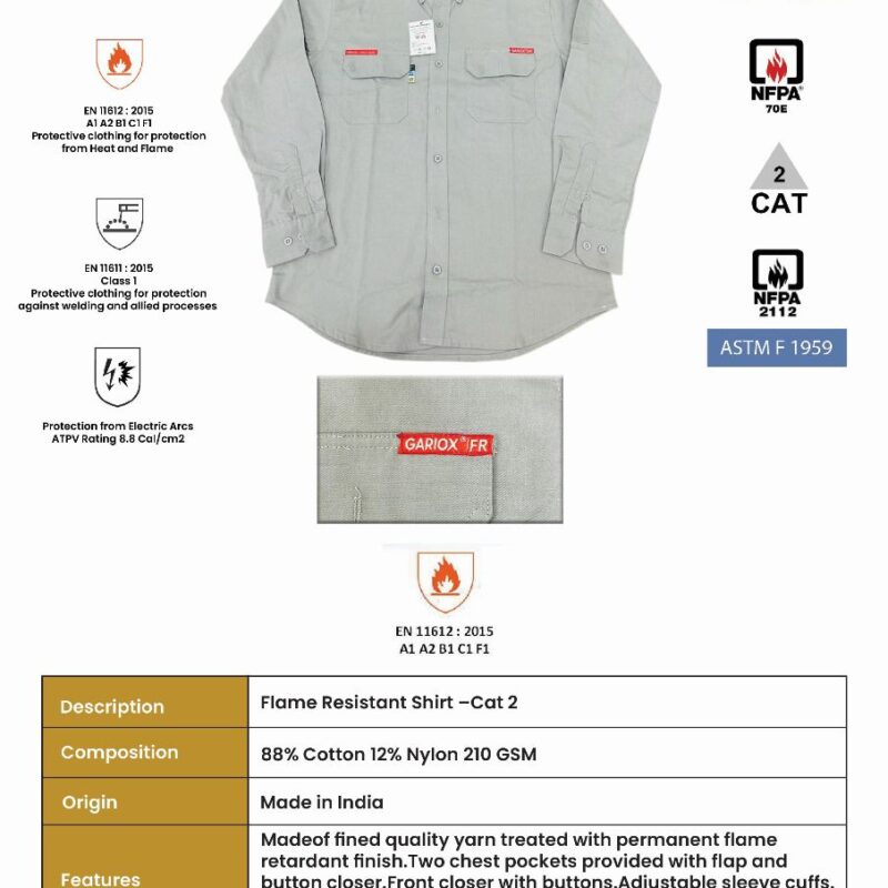 GARIOX FLAME RESISTANT SHIRT GRAY CAT 8 – 8 CAL
