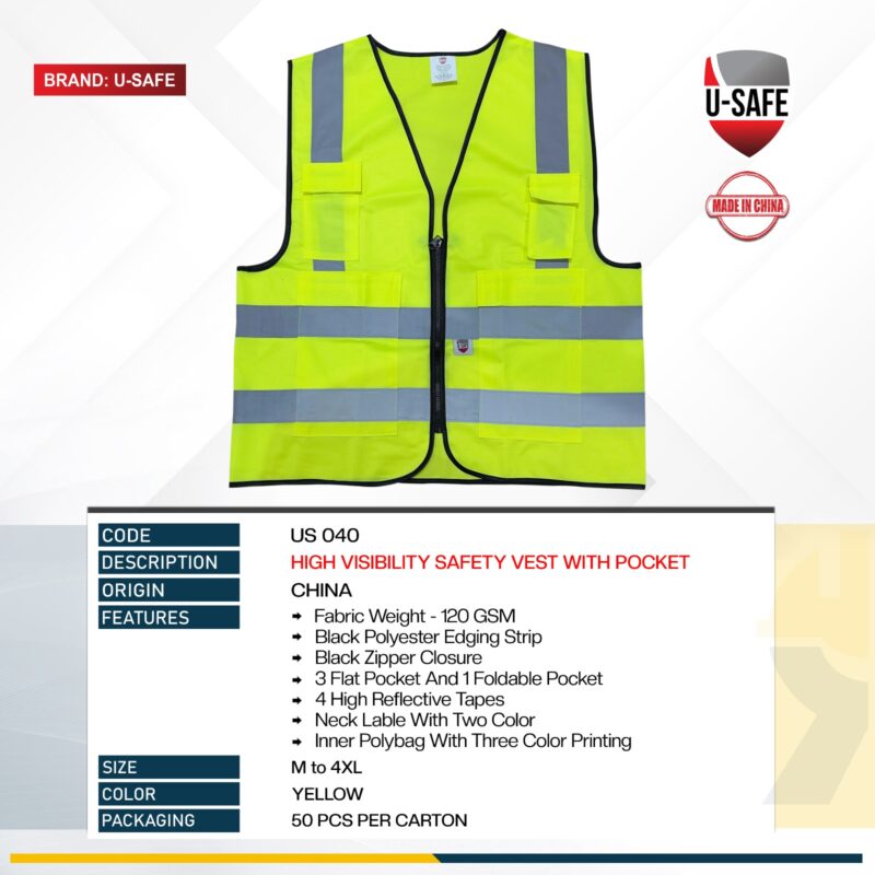 U-SAFE SAFETY VEST 4 POCKET YELLOW US 040