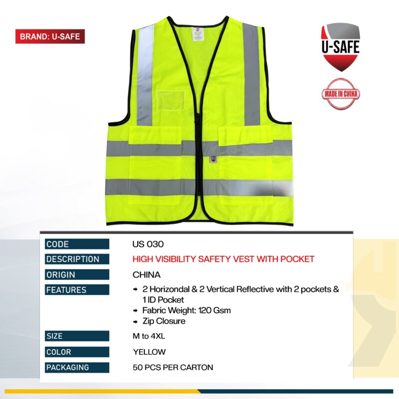 U-SAFE SAFETY VEST 2 POCKET YELLOW US 030
