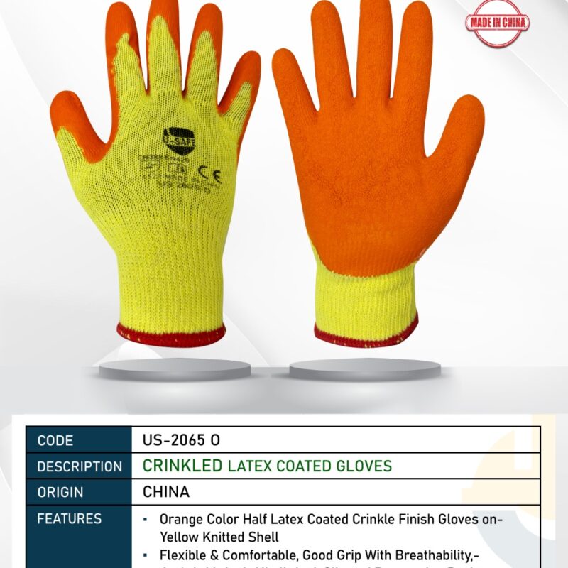 U SAFE CRINKLED ORANGE LATEX COATED GLOVES US-2065 G