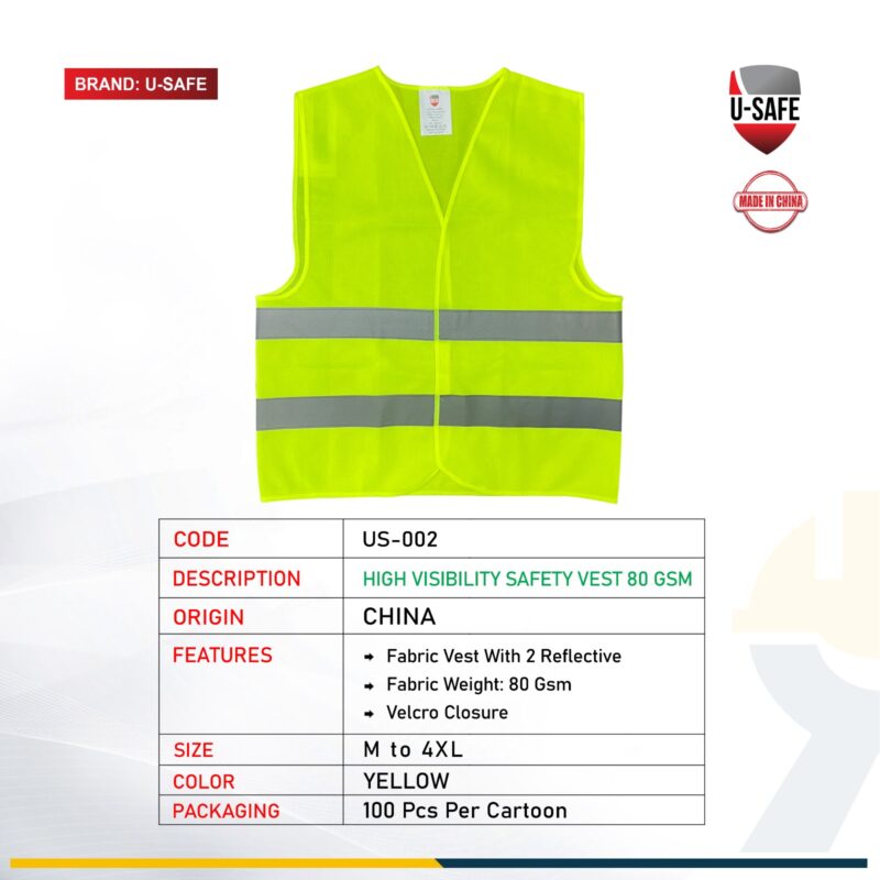 U SAFE SAFETY VEST 80GSM YELLOW US-002