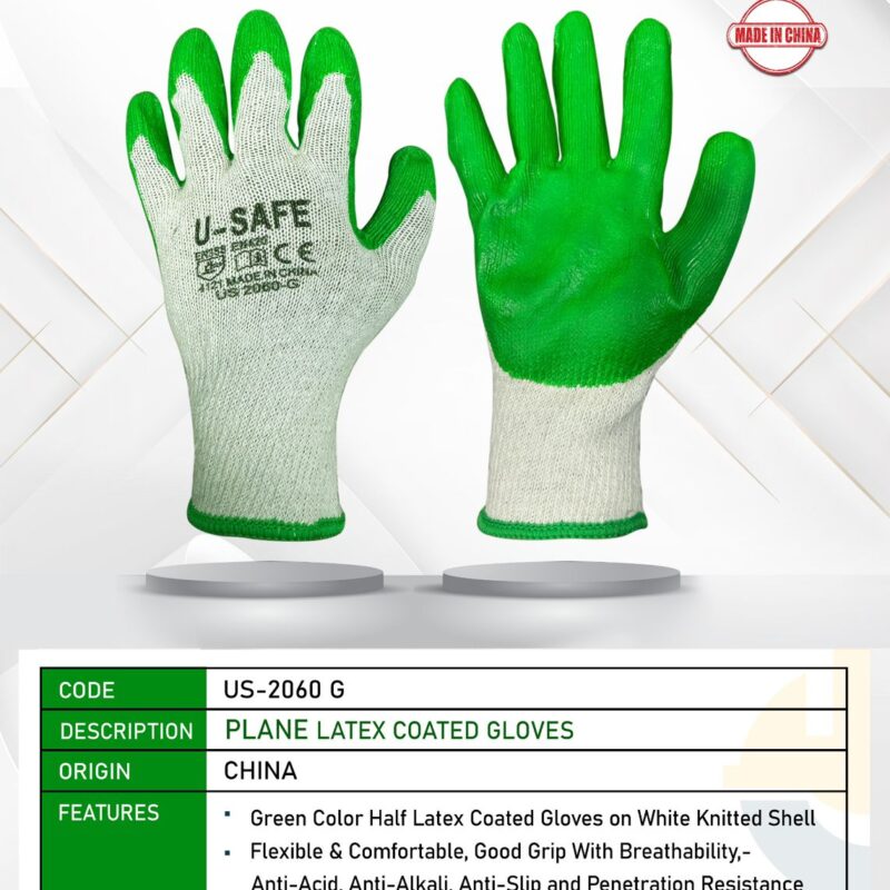 U SAFE PLANE GREEN LATEX COATED GLOVES US-2060 G