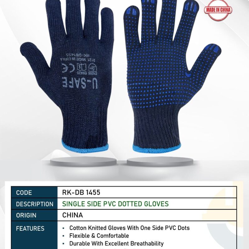 U SAFE SINGLE SIDE PVC DOTTED GLOVES BLUE-RK DB 1455