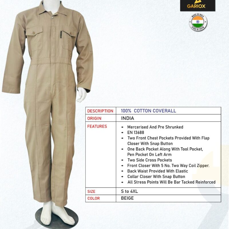 GARIOX 100% COTTON COVERALL BEIGE
