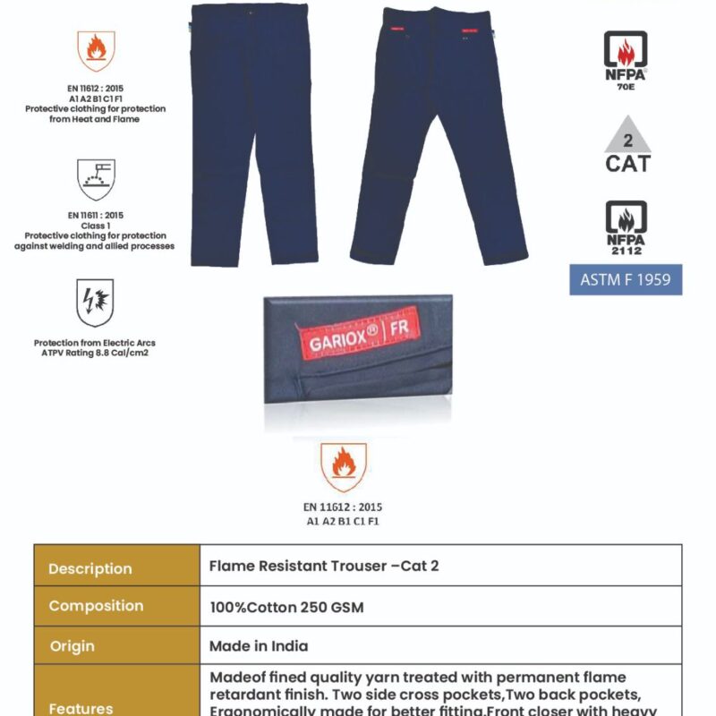 GARIOX FLAME RESISTANT PANT NAVY BLUE CAT 2 -8 CAL