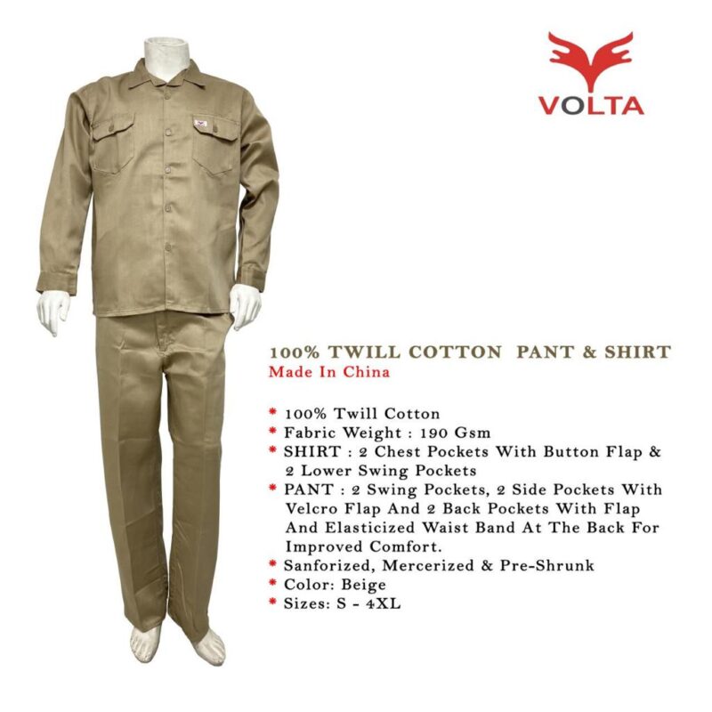 VOLTA 100% TWILL COTTON PANT & SHIRT BEIGE