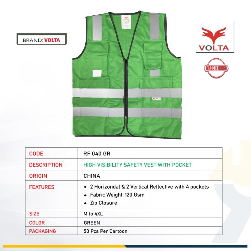 VOLTA SAFETY VEST WITH 4 POCKET-RF 040 GREEN