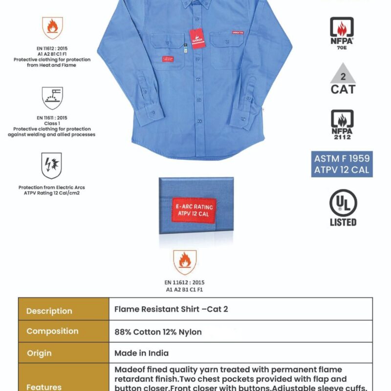 GARIOX FLAME RESISTANT SHIRT SKY BLUE CAT 2 -12 CAL UL LISTED