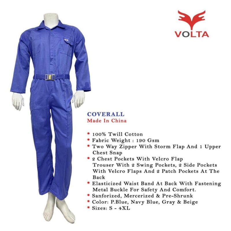 VOLTA 100% TWILL COTTON COVERALL PETRO BLUE