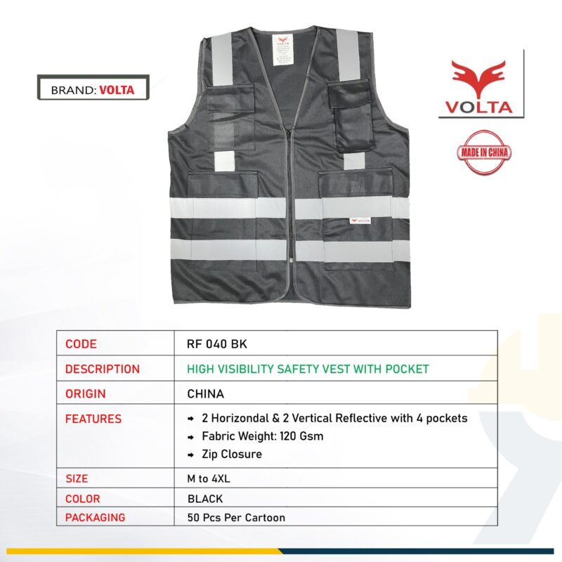 VOLTA SAFETY VEST WITH 4 POCKET-RF 040 BLACK