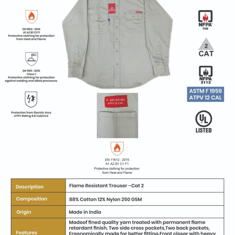 GARIOX FLAME RESISTANT SHIRT BEIGE CAT 2 -12 CAL UL LISTED