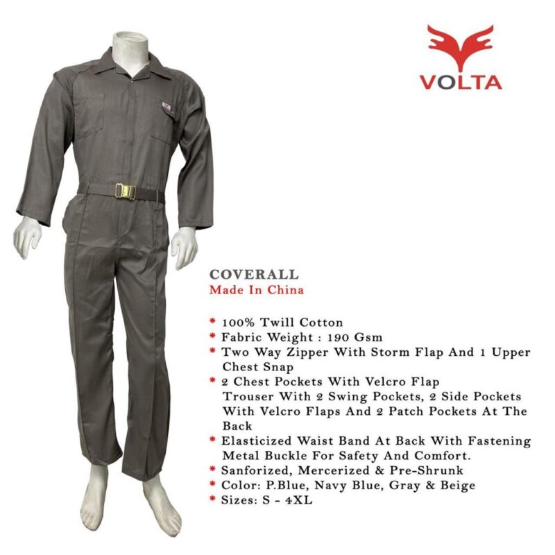 VOLTA 100% TWILL COTTON COVERALL GRAY