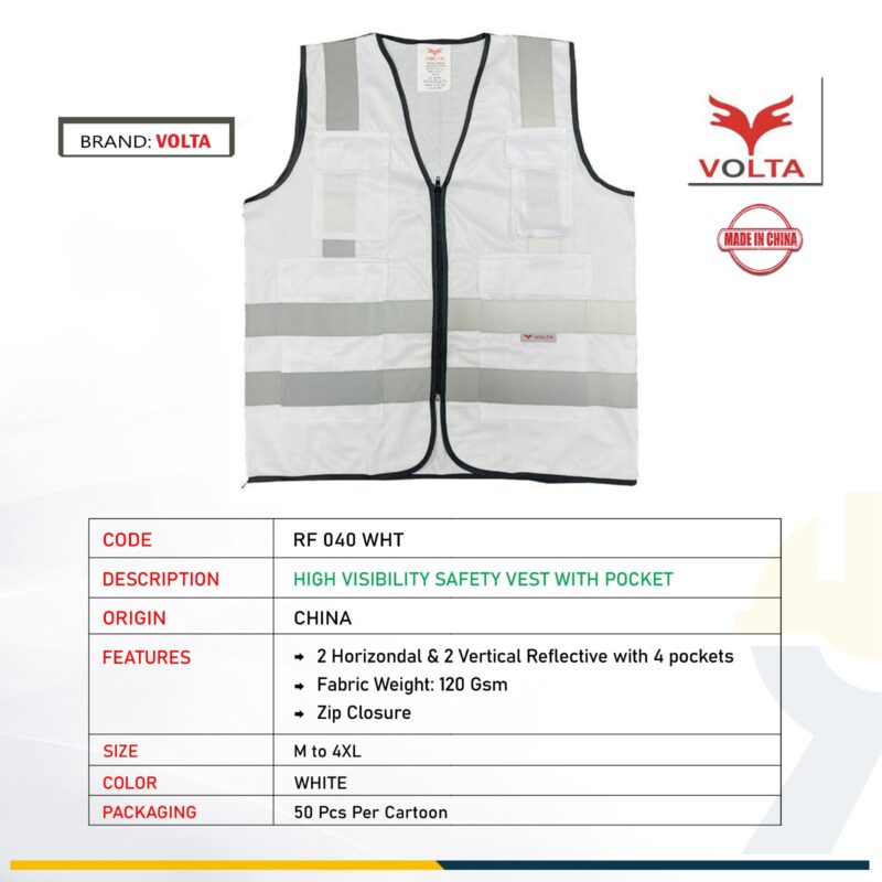 VOLTA SAFETY VEST WITH 4 POCKET-RF 040 WHITE