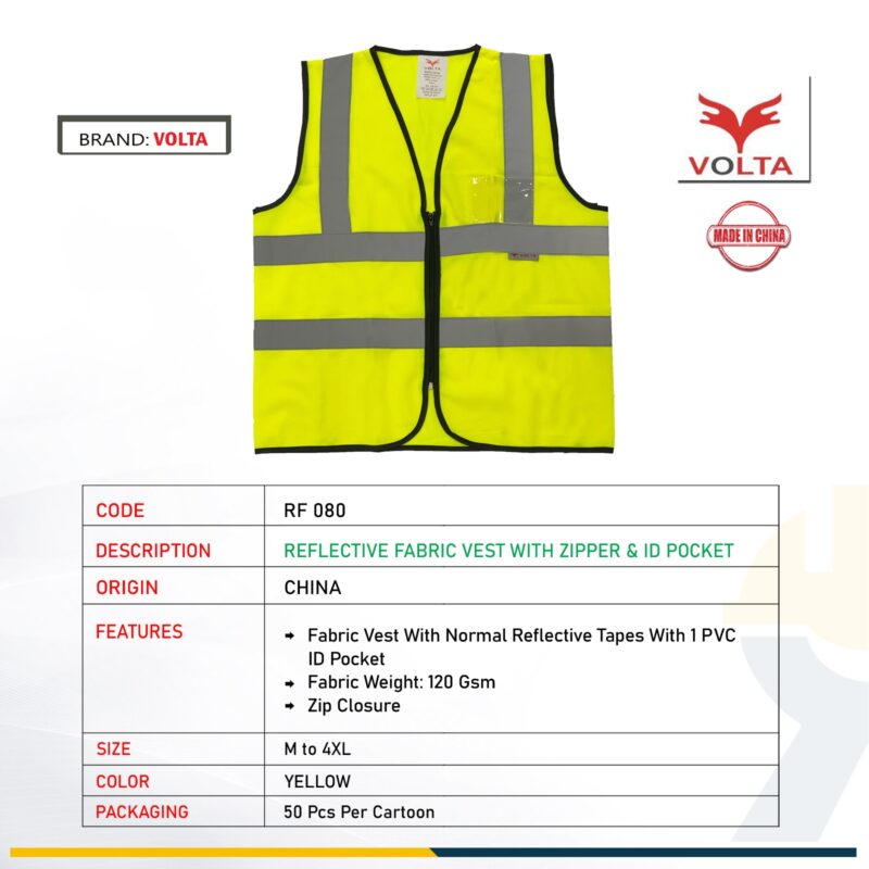 VOLTA SAFETY VEST WITH ZIP AND ID POCKET YELLOW-RF080
