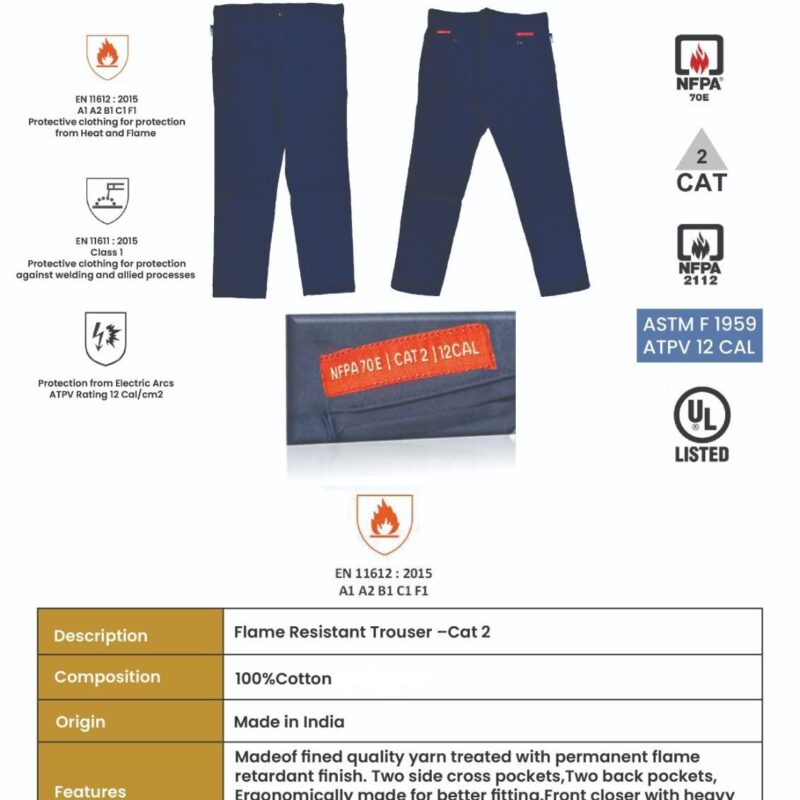 GARIOX FLAME RESISTANT PANT NAVY BLUE CAT 2 -12 CAL UL LISTED