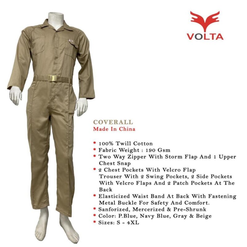 VOLTA 100% TWILL COTTON COVERALL BEIGE