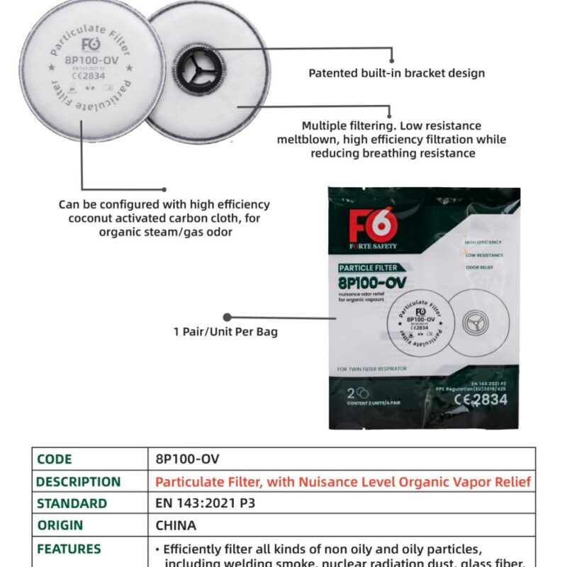 Forte Particulate Filter with Nuisance Level Organic Vapor Relief 8P100-OV