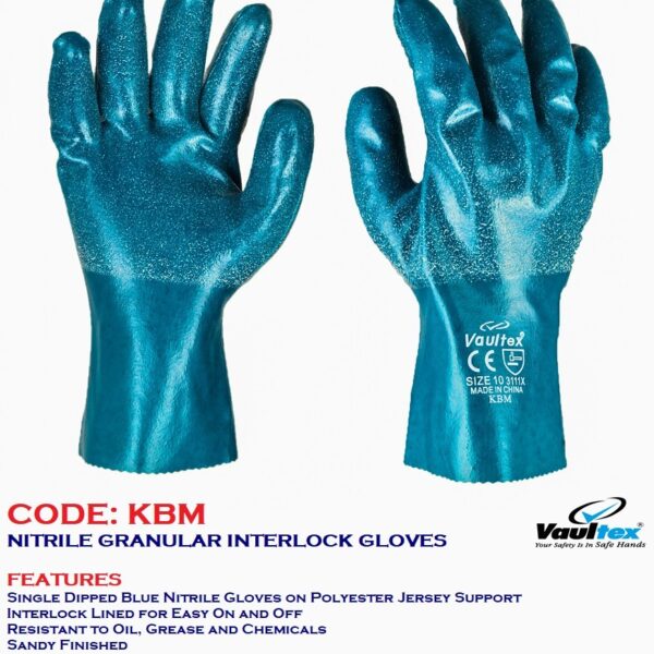 VAULTEX NITRILE GRANULAR INTERLOCK GLOVES-KBM