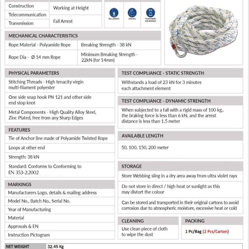 VAULTEX NYLON TWISTED ROPE 14MM X 100 MTR-OHA