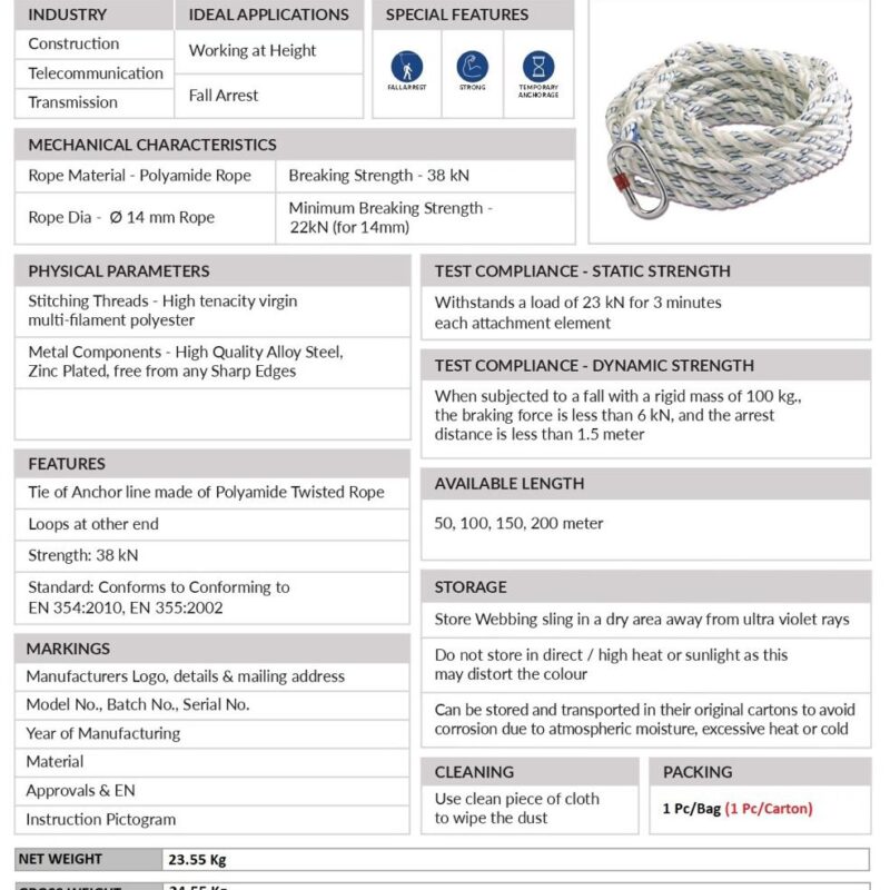 VAULTEX NYLON TWISTED ROPE 14MM X 150 MTR-MES