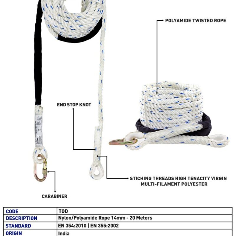 VAULTEX NYLON TWISTED ROPE 14MM X 20MTR-TOD