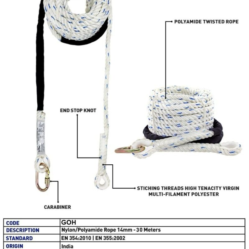 VAULTEX NYLON TWISTED ROPE 14MM X 30 MTR-GOH