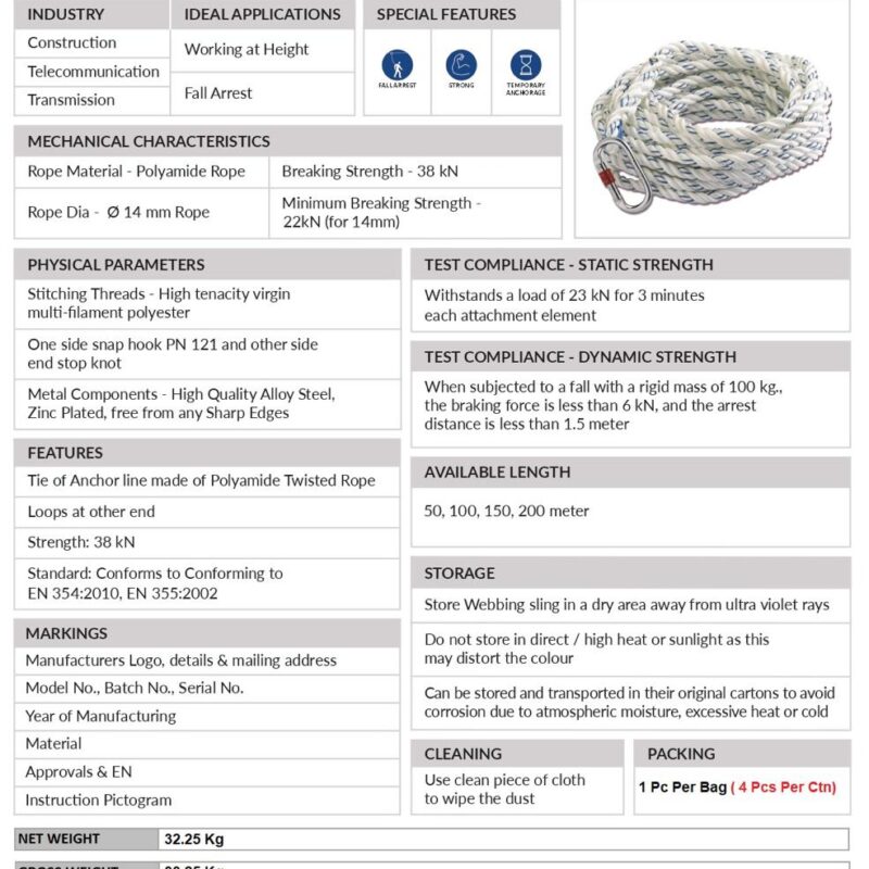 VAULTEX NYLON TWISTED ROPE 14MM X 50 MTR-FAX