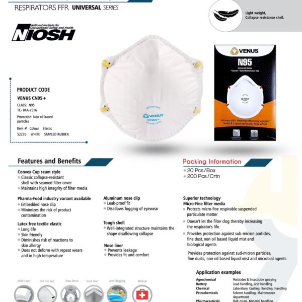 Venus CN95+ Cup Style Respirator