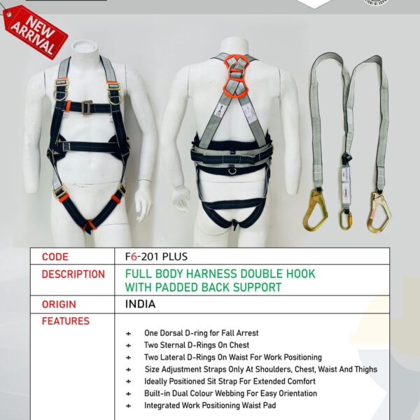 FORTE FULL BODY HARNESS DOUBLE HOOK WITH PADDED BACK SUPPORT- F6 201 PLUS
