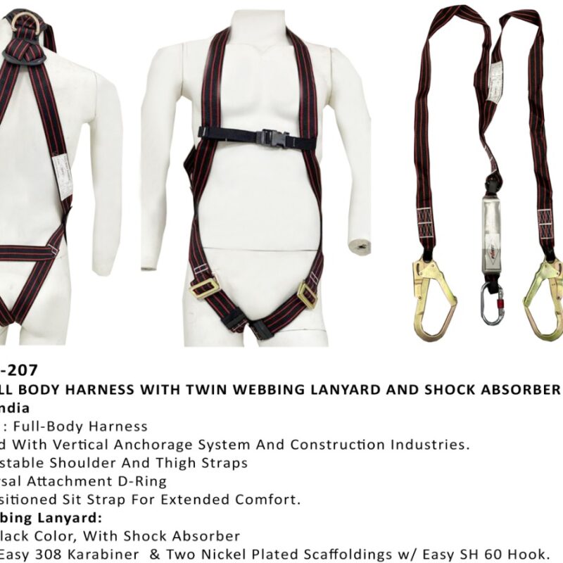 FORTE FULL BODY HARNESS WITH TWIN WEBBING LANYARD AND SHOCK ABSORBER – F6 207