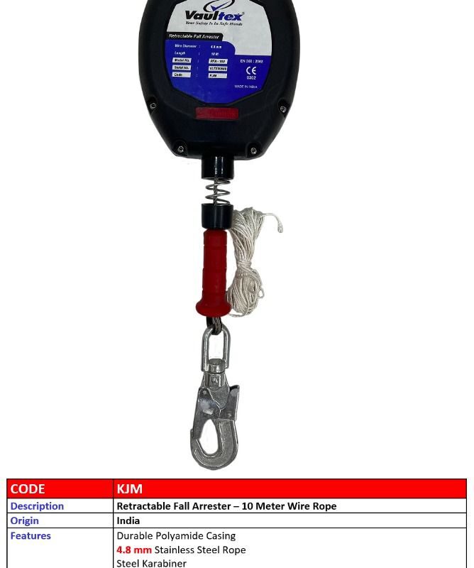 RETRACTABLE FALL ARRESTER – 10 METER WIRE ROPE – KJM