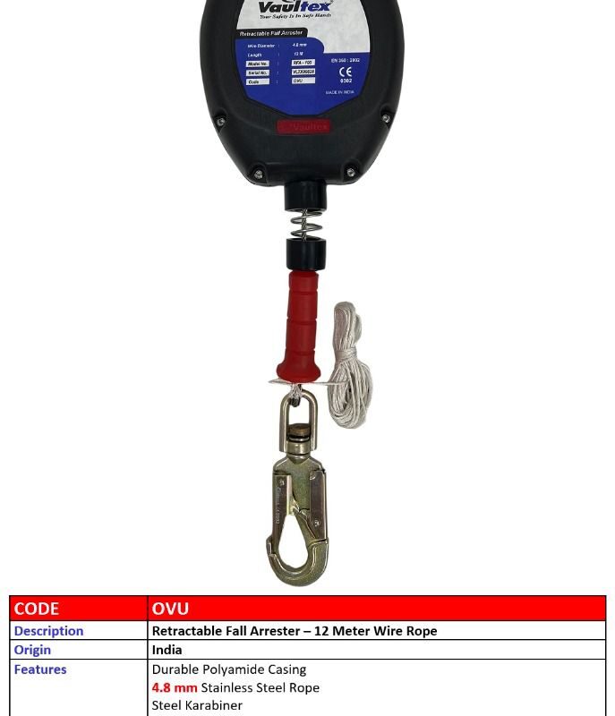 RETRACTABLE FALL ARRESTER – 12 METER WIRE ROPE – OVU