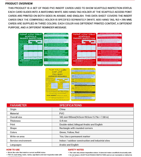 SCAFFOLD SAFETY CARD – ST 021-T