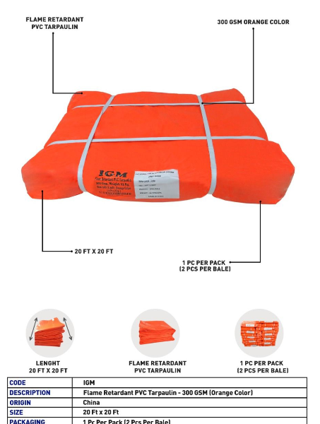 FLAME RETARDANT PVC TARPAULIN – 300 GSM / IGM