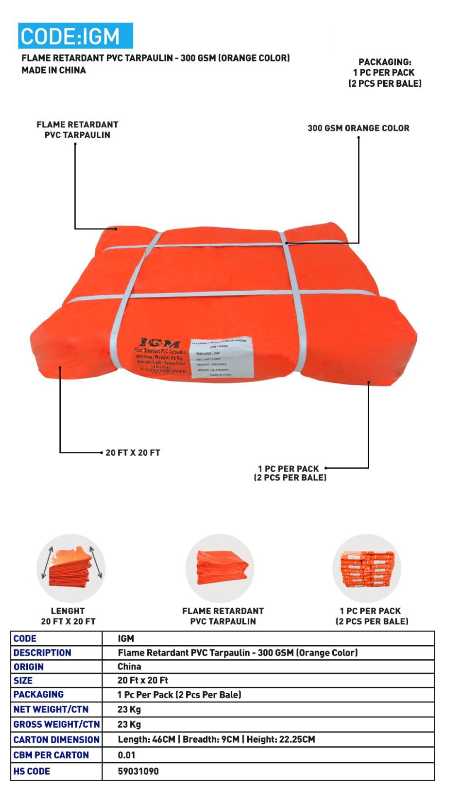 FLAME RETARDANT PVC TARPAULIN – 300 GSM / IGM