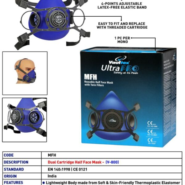 Vaultex Ultra Pro Dual Cartridge Half Face Mask V-800