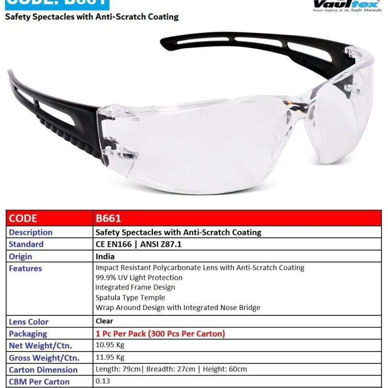 VAULTEX SAFETY SPECTACLES CLEAR -B 661