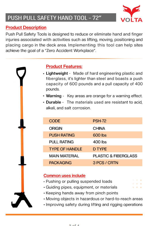VOLTA PUSH PULL SAFETY HAND TOOL – 72”