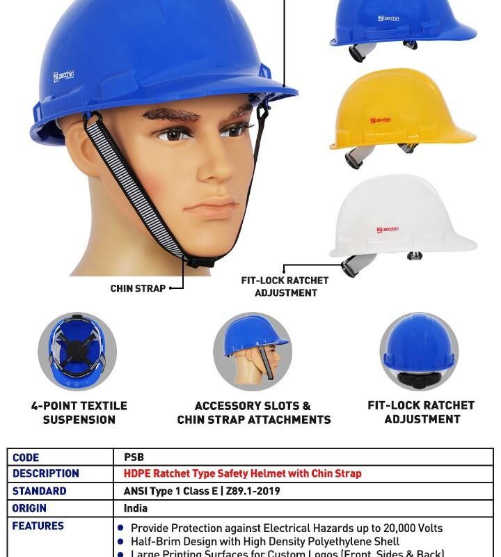 ZECCHIN HDPE RATCHED WITH CHINS STRAP SAFETY HELMET CLASS E-PSB